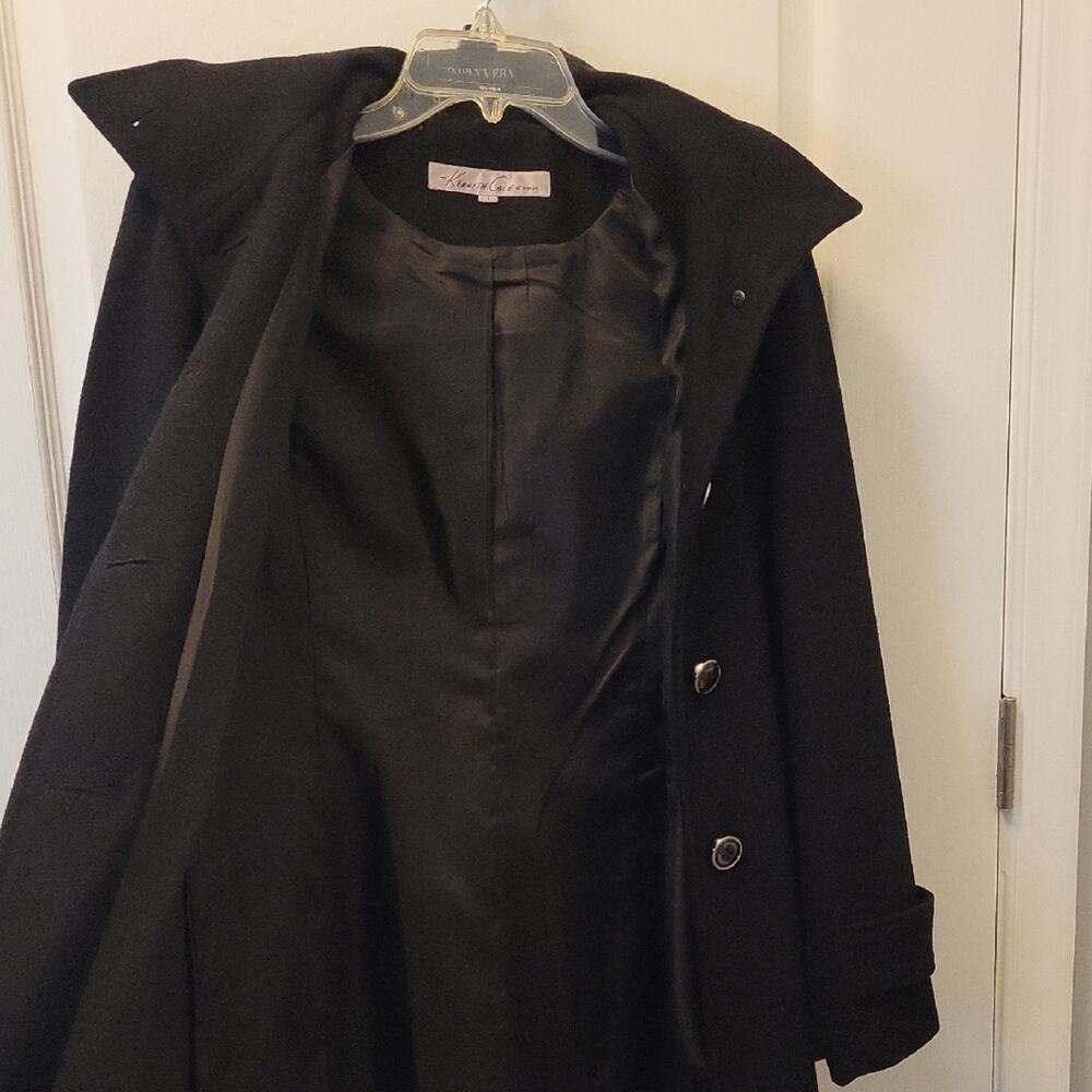 Kenneth Cole New York Women’s Size 4 Black Pea Coat Hooded Wool Button Front - Picture 8 of 14